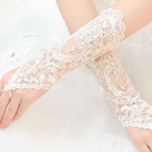 ANTI Elegante Wit Ivoor Bruiloft Accessoires Medium lengte bruids handschoenen Kralen Bruids Vingerloze Ivoor Bruiloft Handschoenen Een Maat