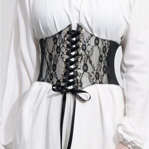 Bloemen Kant Riem Voor Vrouwen Taille Corset Brede Zwarte Lace Afslanken Body Riemen Elastische Tailleband Verstelbare Cumberbanden Taille Band
