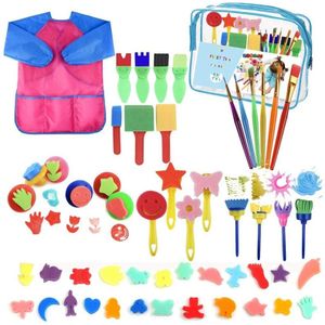 52 Pcs Spons Penselen Kits Schilderij Borstels Tool Kit Voor Kids Early Diy Leren Omvatten Patroon Set, schort, Etc