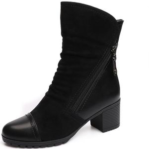 Aimeigao Winter Warm Flock Enkellaars Vrouwen Korte Pluche Hoge Hak Schoenen Vrouwelijke Casual Rits Pu Ronde Neus Laarzen dames Zip