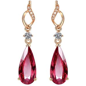 Vintage Ruby Edelstenen Diamond Dangle Oorbellen Voor Vrouwen Red Crystal 18K Rose Goud Kleur Sieraden Luxe Bague Bijoux