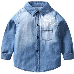 Voorjaar kinderen denim shirt tops baby jongens kleding blouses brief print casual jean shirt single breasted volledige shirt y390