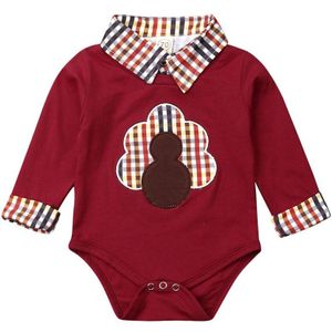 Pasgeboren Baby Baby Boy Thanksgiving kleding lange rode Romper Tops gentleman Outfit Kids Jumpuit Kleding Set