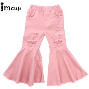 Imcute Meisjes Broek Mode Stijl Jeans Flared Broek Kinderen Peuter Baby Kids Denim Bodem Boot Cut Gat Roze Broek