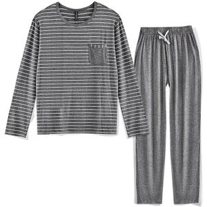 Louis Jason Mannen Pyjama Set Lange Mouw Nachtkleding Gestreepte Grijs Katoen Casual Loungewear Pijama Nachtkleding Leisure Thuis Kleding