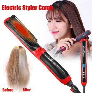 110 V/220 V Professionele Flat Iron Smoothing Rechttrekken Borstel Keramische Stijltang Kam Led Digitale Display Eu/ons