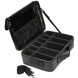 Pu Lederen Cosmetische Zak Gouden Rits Make Up Box Grote Capaciteit Opslag Handtas Reizen Insert Toilettas Make-Up Koffer