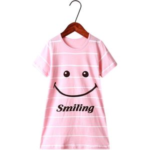 Baby Kids Meisjes Zomer Cozy Casual Pyjama Grote Glimlach Patroon Brief T-shirt Jurk Nachtkleding Gestreepte Korte Mouw Pyjama Outfit