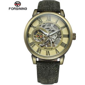 Forsining Mannen Horloge Skeleton Mechanische Hand Wind Canvas Strap Stijlvolle Romeinse Cijfers Vogue Horloge Heren Horloges