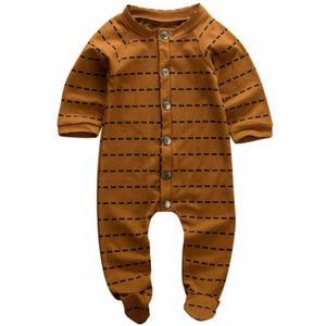 Citgeett Lente Zoete Baby Baby Meisjes Jongens Lange Mouwen Romper Wrap Voet Jumpsuit Gestreepte Bruin Tops