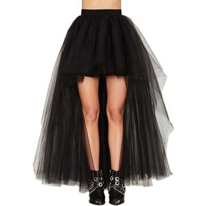 Zwarte Tule Lange Petticoat Rockabilly 3 Lagen Hoge Lage Vrouw Tutu Rok Onderrok Slips Bruiloft Accessoires