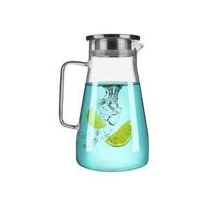 50oz Glas Pitcher met Roestvrij Stalen Deksel, Koud Water Jug Borosilicate Water Karaf Ijsthee Koffie Limonade Karaf