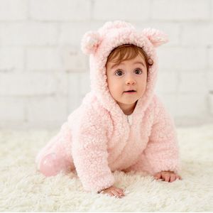 Lamswol Hooded Mid-Open Bodysuit Baby Warm Winter Jumpsuits Overall Romper Kids Jongen Meisje Klimmen Pyjama Kleding Outfits