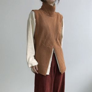 Vrouwen Koreaanse Stijl Overlap Mouwloze Dames Trui Lente Coltrui Gebreide Truien Vrouwelijke Mode Criss-Cross Jumper