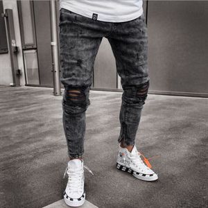 Biker Jeans Mannen Verontruste Stretch Ripped Biker Jeans Mannen Hip Hop Slim Fit Gaten Punk Denim Jeans Katoenen Broek rits Jeans