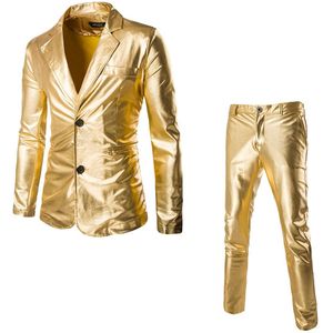 Party show kostuum heren pakken met broek 2-Delige set effen traje hombre goud Bronzing shining slim fit mannen pak d91004