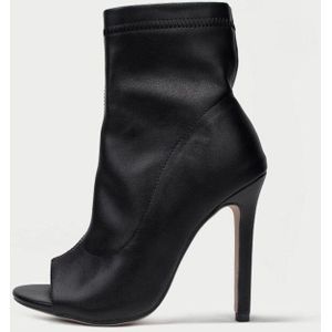 Fall Peep Toe Hoge Hakken Vrouwen Laarzen Zwarte Stretch Lederen Europese En Amerikaanse Sexy Enkellaarsjes vrouwen Zip Laarsjes