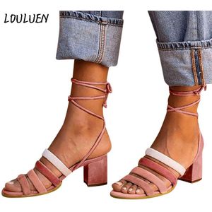 LOULUEN Sandalen Dames Flats open Teen Lage heele Comfortabele Lace-Up Schoenen Romeinse Sandalen Bottes Romeinse sandales #09