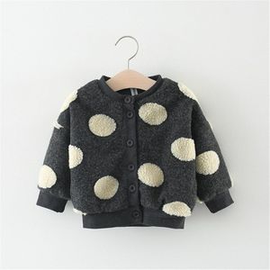 Wenazap Peuter Baby Baby Meisje Herfst Winter Fleece Jas Ronde Hals Stippen Knoppen Lange Mouwen Jas Bovenkleding