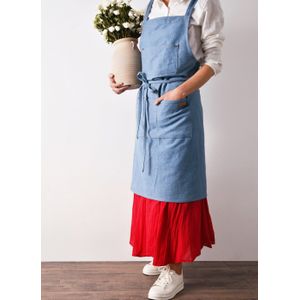 Unisex Vintage Blauw Keuken Denim Schorten Voor Vrouwen Mannen Restaurant Homewear Werkkleding Schort Voor Koken Chef Barista Barman