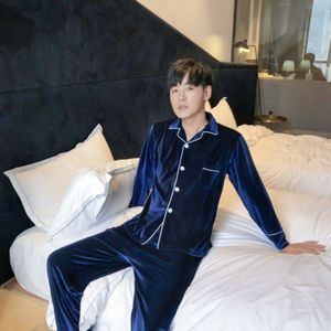 Zijde Satijn Mannen Pyjama Sets Zachte Effen Nachtkleding Lange Mouw Broek Homewear Comfortabele Nachtjapon Sets Pyjama 2 Stuks