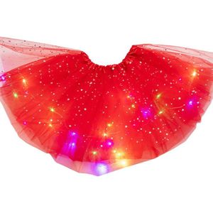Kids Meisjes Glitter Ster Pailletten Ballet Dans Tutu Rok Led Light Up Neon Kleurrijke Gelaagde Tulle Korte Jurk Party Stage