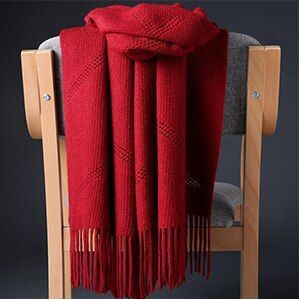 Beste Winter Warm Rood/Geel Kleur Wol Breien Sjaal Voor Dames Sjaals Wraps Mode Pashmina Kwastje Vrouwelijke Sjaals wraps