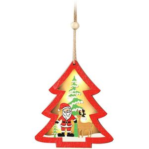 Houten Creatieve Kerstboom Auto Perzik Led Licht Lanyard Opknoping Hangers Ornament Xmas Decor