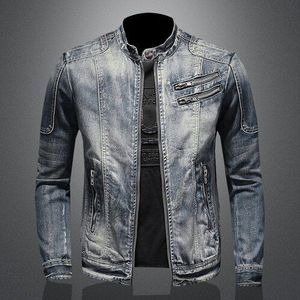 Stijl Denim Jasje Voor Mannen Lente Herfst Ritsen Effen Kleur Denim Jas