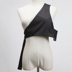 [Eam] Vrouwen Loose Fit Zwarte Gesp Onregelmatige Split Gezamenlijke Vest V-Kraag Mouwloze Mode Tij Voorjaar herfst 1X43801