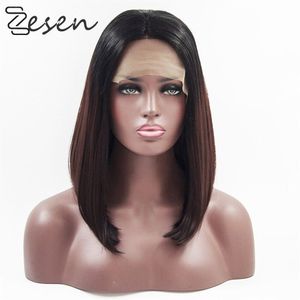 Zesen 13*4 Lace Front Pruiken Zwarte Korte Bob Pruik Hittebestendige Vezel Haar Rechte Bob Synthetische Lace Front pruiken Voor Womey