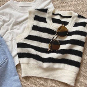 2022 Voorjaar Meisjes Gebreide Vest Baby Zwart Wit Gestreepte Vest Kinderen Mode Mouwloze Trui Kids Knit Kleding 1-8 Jaar