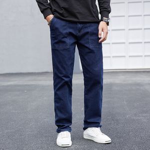 Mannen Mode Eenvoudige Effen Kleur Slanke Rechte Jeans Broek Klassieke Stijl Katoen Casual Cargo Jeans Denim Broek Plus Size 56 58