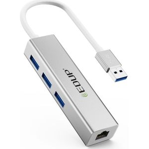 Edup EP-9801 Usb 3.0 Hub Usb 3.0 Naar RJ45 Adapter Met 3 Uitbreiding Poorten, USB3.0 Netwerk Adapter 1000Mbps