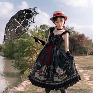 Lolita Jsk Jurk Nightingale Jsk Gothic Dark Black Vintage Victoriaanse Prinses Feestjurken Straped Mouwloze Vestidos AFC618