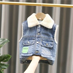 High-End Herfst Baby Meisjes Warm Denim Vest Jas Winter Jongens Thicken Vest Kids Bovenkleding Vest Plus Fleece Kinderen jassen