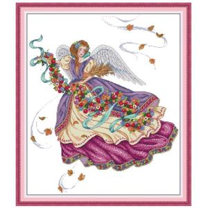 Paars Angel Telpatroon Aida 14ct 11ct Count Print Canvas Kruissteken Handwerken Borduren Diy Handgemaakte