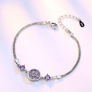 Anenjery Zilver Kleur Droom Ronde Zirkoon Bloem Vier Klauwen Crystal Armbanden En Armbanden Pulseira S-B39