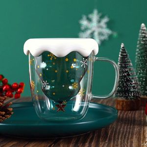 300 Ml Dubbele Muur Kerst Melk Sap Koffie Glas Aantrekkelijke Water Drinken Mok Cup Met Handvat Drinkware Als