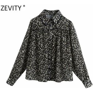 Zevity Vrouwen Mode Dier Patroon Print Casual Chiffon Blouse Dames Lange Mouw Kant Kiel Overhemd Femininas Blusas Tops LS7216