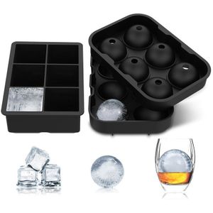 -Ijs Vierkante Trays (Set van 2) zwart Siliconen 6 Giant Ice Bal Vierkante Maker Gebruik voor Kinderen met Snoep Pudding Jelly Melk Sap Ch