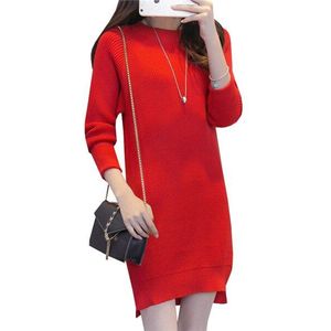 Herfst Mode Coltrui Vrouwen Jurk Winter Warm Gebreide Lange Mouw Truien Effen Elegante Trui Jurken 30302 kopen vanaf een prijs van 11