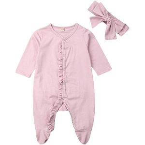 Pasgeboren Baby Jongen Meisje Herfst Kleding Lange Mouw Romper Hoofdband Nachtkleding Pyjama Babygrows