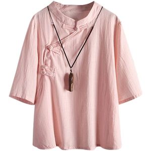 Retro Art Katoen 3/4 Mouwen Losse Linnen Tops Vrouwen Traditionele Linnen Overhemd Chinese Stijl Kleding Vrouwen