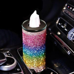 Shiny Auto Papieren Handdoek Buis Crystal Diamond Rainbow Tissue Case Water Cup Universal Cilinder Diy Creatieve Auto Lade Opbergdoos