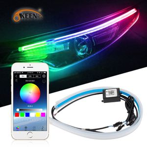 Okeen 2Pcs Rgb Drl Dagrijverlichting Strip Met App Bluetooth Afstandsbediening Voor Koplamp Montage 12V Waterdicht