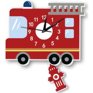 Brandweerwagen Wandklok Met Slinger Stille Beweging Grappige Opknoping Horloge Voor Kinderkamer Slaapkamer Decoratie