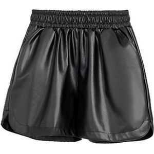 Vrouwen Zwart PU Lederen Broek Hoge Taille Wijde Pijpen Faux Lederen Shorts Winter Losse PU Shorts Plus Size 4XL