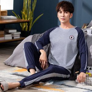 Aankomst Pyjama Mannen Casual Comfy Print Star Nachtkleding Lange Mouwen Katoen Ronde Hals Nachtkleding