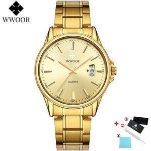 Heren Horloge Top Wwoor Heren Horloges Sport Datum Quartz Horloge Mannen Gold Stainless Steel Horloge Relogio Masculino